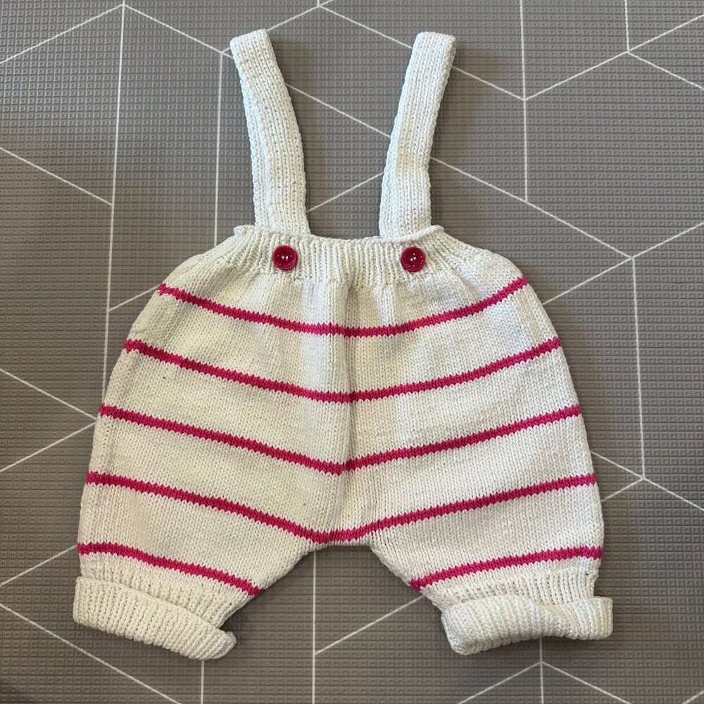 Vintage Handknit Pink and White Striped Toddler Romper, Approx Size 12-24 Months